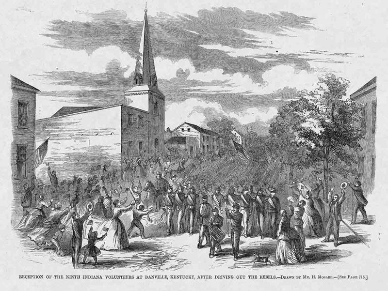 Reception of the Ninth Indiana Volunteers at Danville, Kentucky after Driving Out the Rebels as it was published in Harper's Weekly November 8, 1862