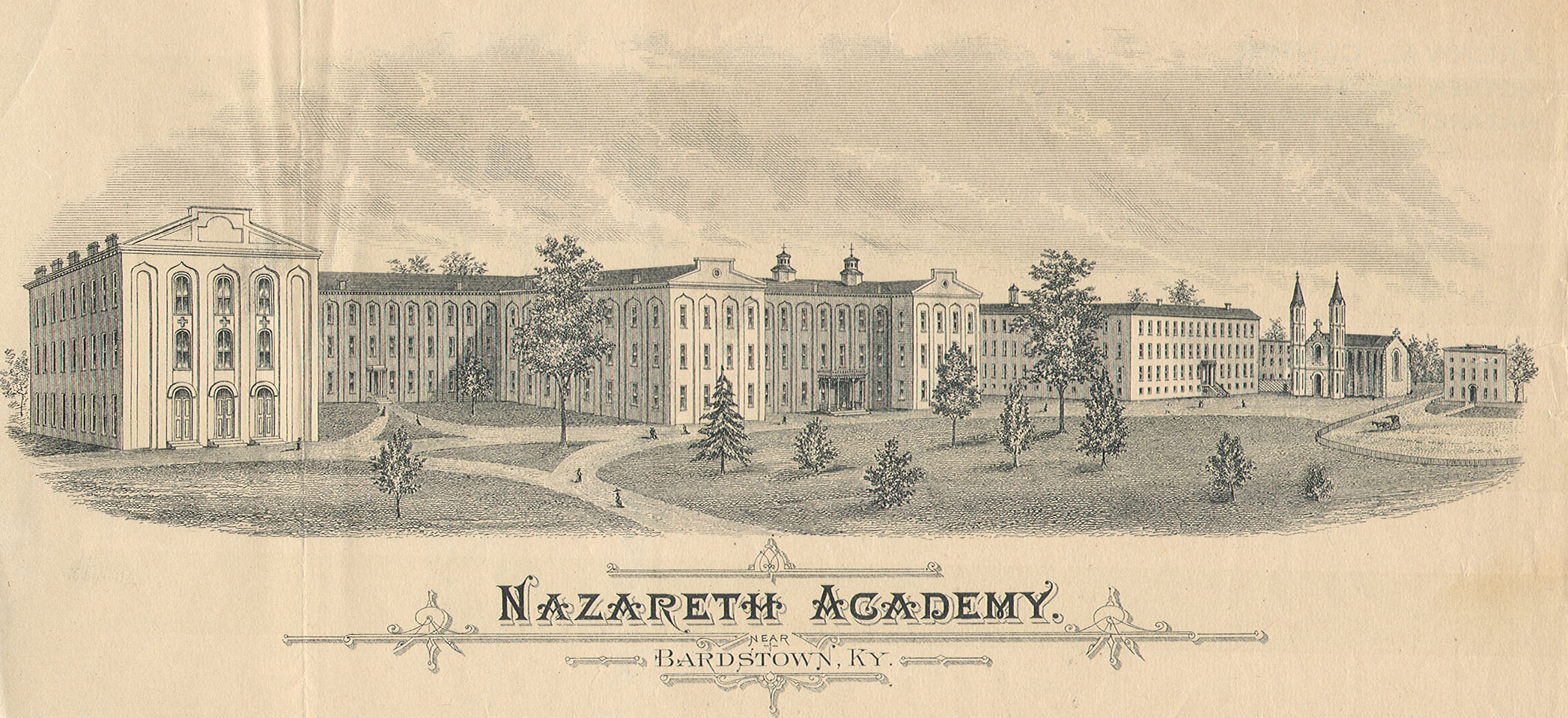 An 1871 illustration of the Nazareth Academy, Bardstown, KY